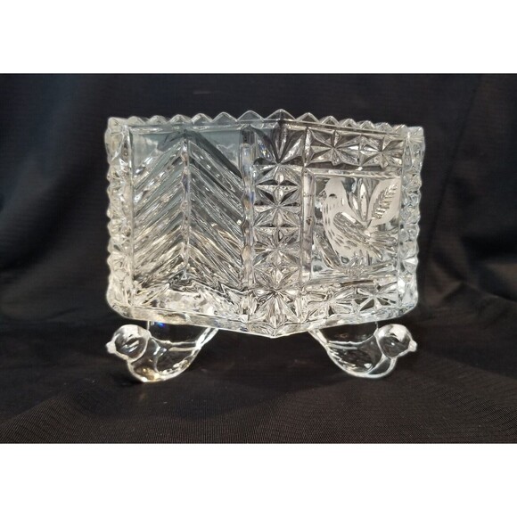 Hofbauer Byrdes Germany Hexagon Crystal Cut Glass Birds Footed Candy Dish No Lid - Picture 1 of 8